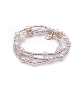 Bowood Lane 3mm Sterling Silver Ball and Freshwater Pearl Stretch Bracelet