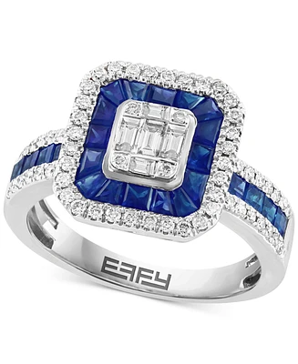 Effy Sapphire (1-1/20 ct. t.w.) & Diamond (1/2 ct. t.w.) Halo Cluster Ring in 14k White Gold