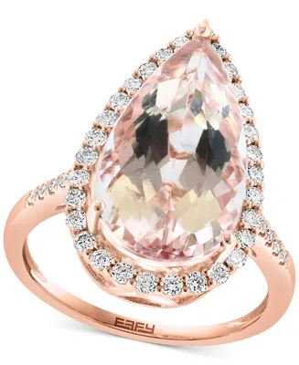 Effy Morganite (6-5/8 ct. t.w.) & Diamond (1/2 ct. t.w.) Pear Halo Ring in 14k Rose Gold