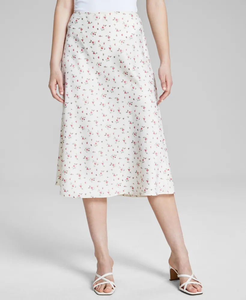 And Now This Woman's Floral-Print Satin Midi Skirt, Created for Macy's