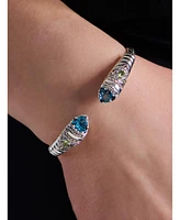 Blue Topaz, Peridot Bali Filigree Cuff Bracelet Sterling Silver and 18K Gold