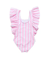 Pink Stripe Wide Frill Swimsuit Girls Infant