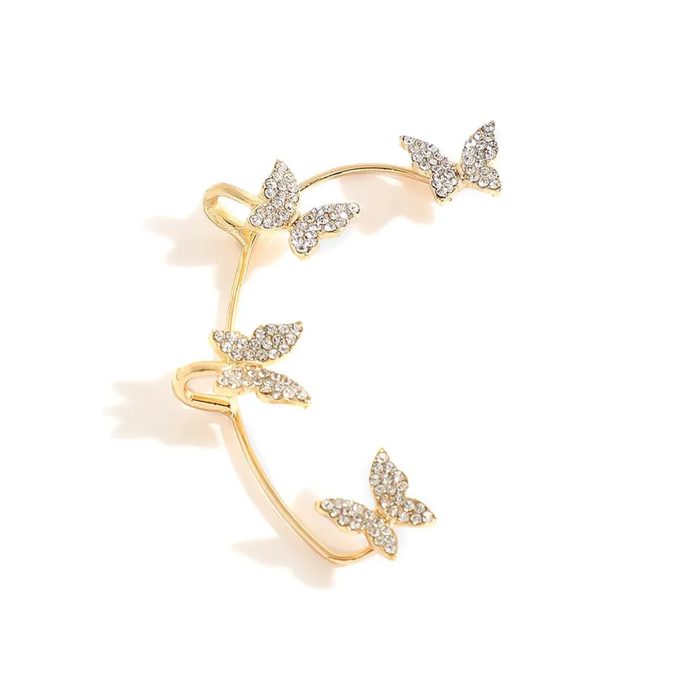 Sohi Women's Gold Embellished Butterfly Ear cuff Earrings