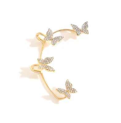 Sohi Women's Gold Embellished Butterfly Ear cuff Earrings