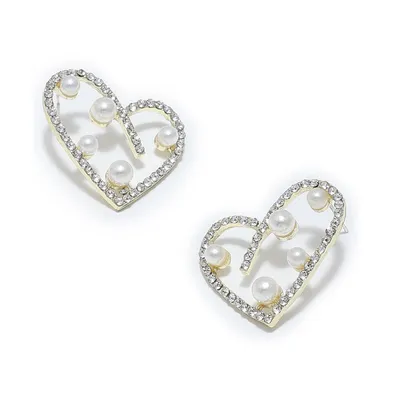 Sohi Women's Silver Embellished Heart Drop Earrings