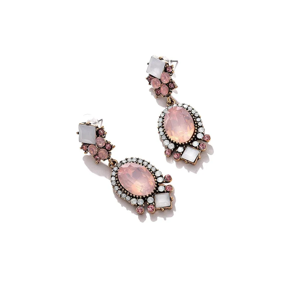 Sohi Women's Pink Oval Stone Drop Earrings