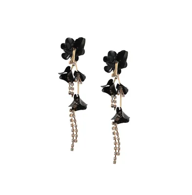 Sohi Women's Black Flora Chain Drop Earrings