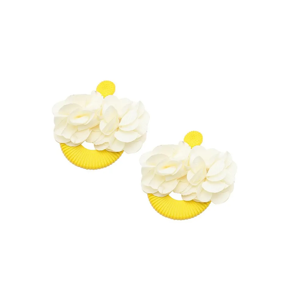 Sohi Women's Yellow Circular Flora Drop Earrings