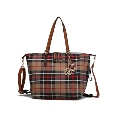 Mkf Collection Layla Plaid Tote Bag, Convertible Backpack By Mia K
