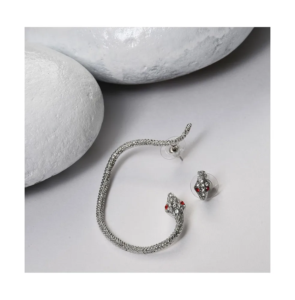 Sohi Women's Silver Embellished Snake Ear cuff Earrings