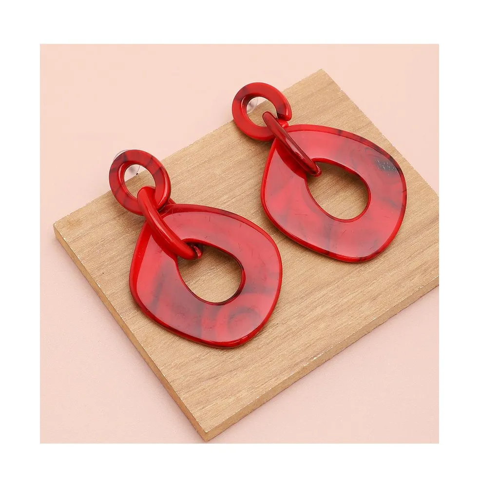 Sohi Women's Red Hollow Drop Earrings