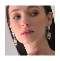 Sohi Women's Pink Oval Stone Drop Earrings