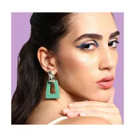 Sohi Women's Green Geometric Contrast Drop Earrings