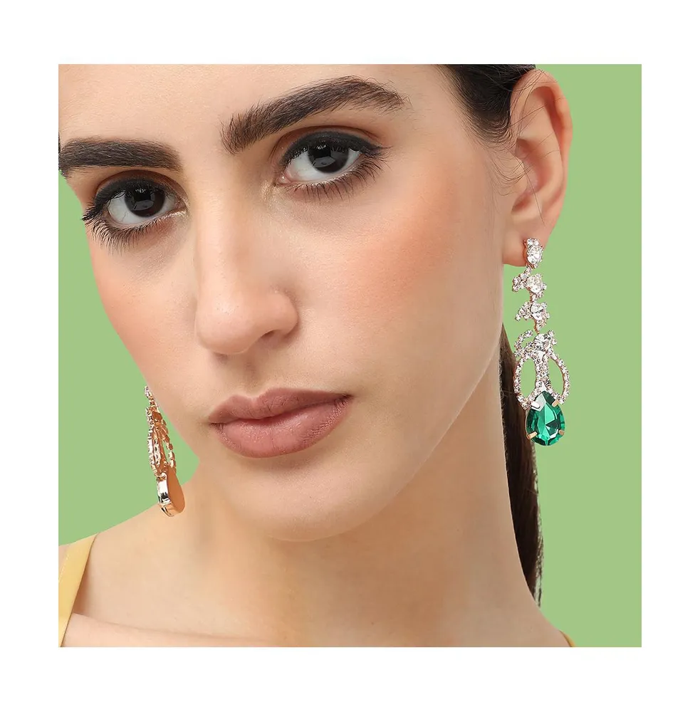 Sohi Women's Green Contrast Drop Earrings