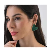 Sohi Women's Green Enamel Heart Stud Earrings