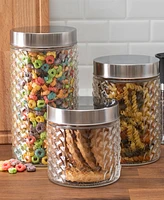 Style Setter Weave Round Set of 2 Large Glass Canisters with Lids 59 oz