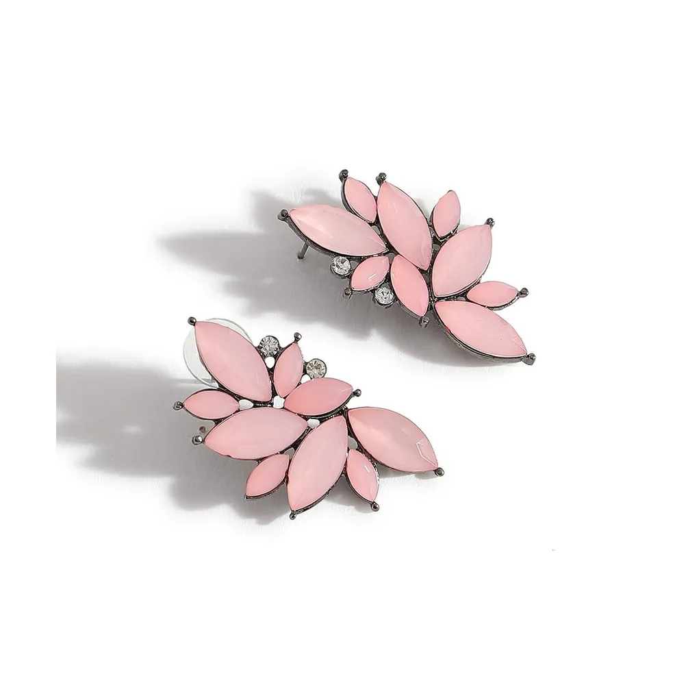 Sohi Women's Pink Embellished Cluster Stud Earrings