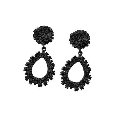 Sohi Women's Black Textured Teardrop Earrings