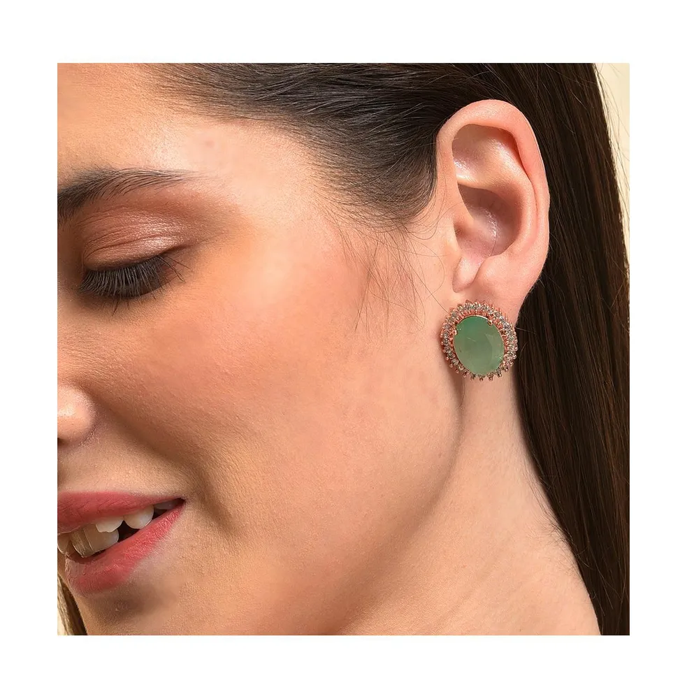 Sohi Women's Green Embellished Circular Stud Earrings