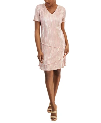Connected Petite V-Neck Asymmetric Tiered Sheath Dress