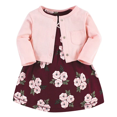 Hudson Baby Girls Cotton Dress and Cardigan Set