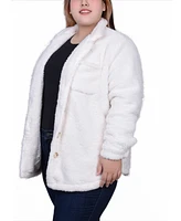 Ny Collection Plus Size Long Sleeve Button Front Sherpa Jacket