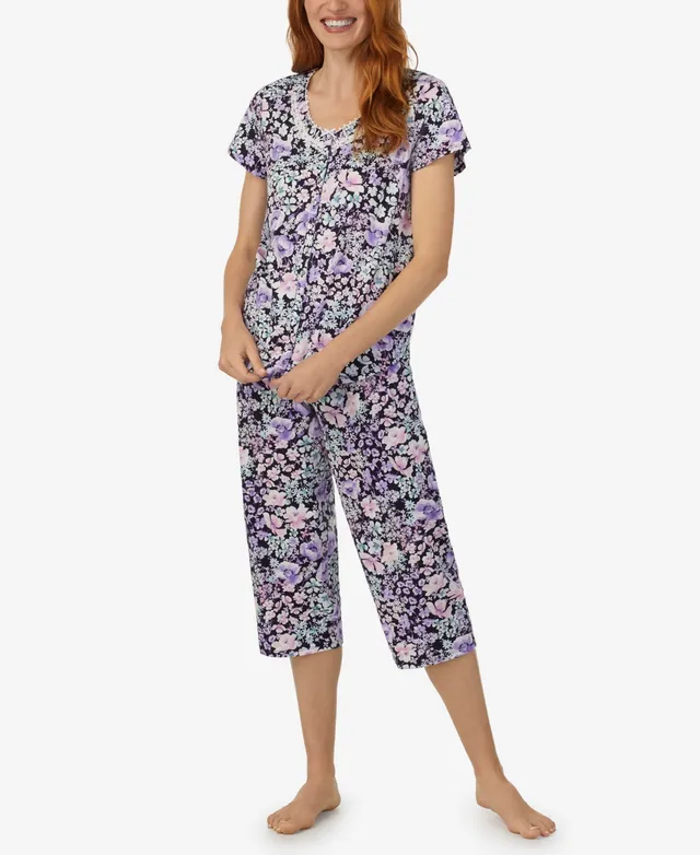 Lauren Ralph Women's Paisley Knit Short-Sleeve Top and Capri Pajama Pants  Set