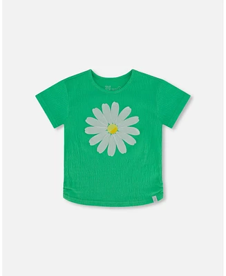 Girl Crinkle Jersey Top With Applique Spring Green