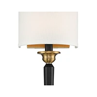 Arletta Modern Wall Sconce Lighting Black Brass Metal Hardwired 7 1/2" Wide Fixture Off-White Linen Shade for Bedroom Bedside Living Room Home Hallway