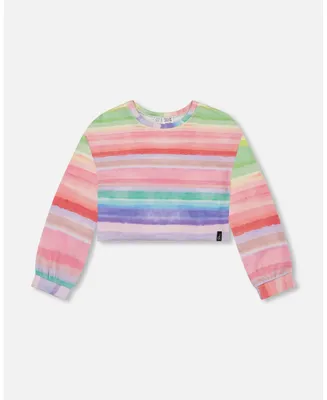 Girl French Terry Sweatshirt Rainbow Stripe