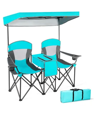 Sugift Turquoise Portable Folding Camping Canopy Chairs with Cup Holder