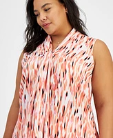 Bar Iii Plus Printed Sleeveless Bow Neck Blouse, Created for Macy's