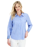Nautica Jeans Women's Newport Striped Ribbed Cotton Long Sleeve Shirt
