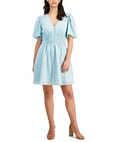 Kit & Sky Women's Striped V-Neck Seersucker Short-Sleeve Dress