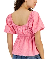 Planet Heart Juniors' Smocked Puff-Sleeve Peplum Top