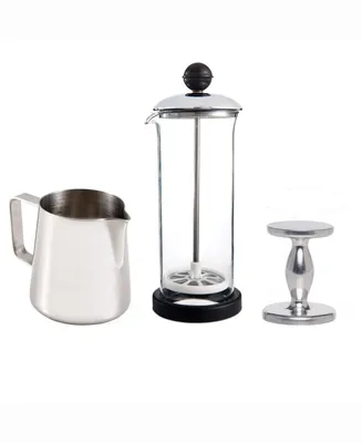Fino 12-Ounce Frothing Pitcher with Milk Frother 16-Ounce and Dual-Sided Espresso Tamper 48 and 53-Millimeters