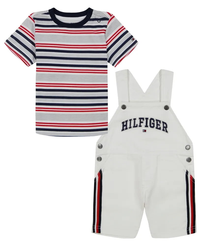 Tommy Hilfiger Baby Boys Short Sleeve Striped T-shirt and Signature Shortalls, 2 Piece Set