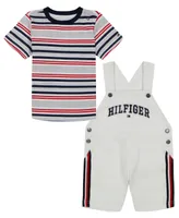 Tommy Hilfiger Baby Boys Short Sleeve Striped T-shirt and Signature Shortalls, 2 Piece Set