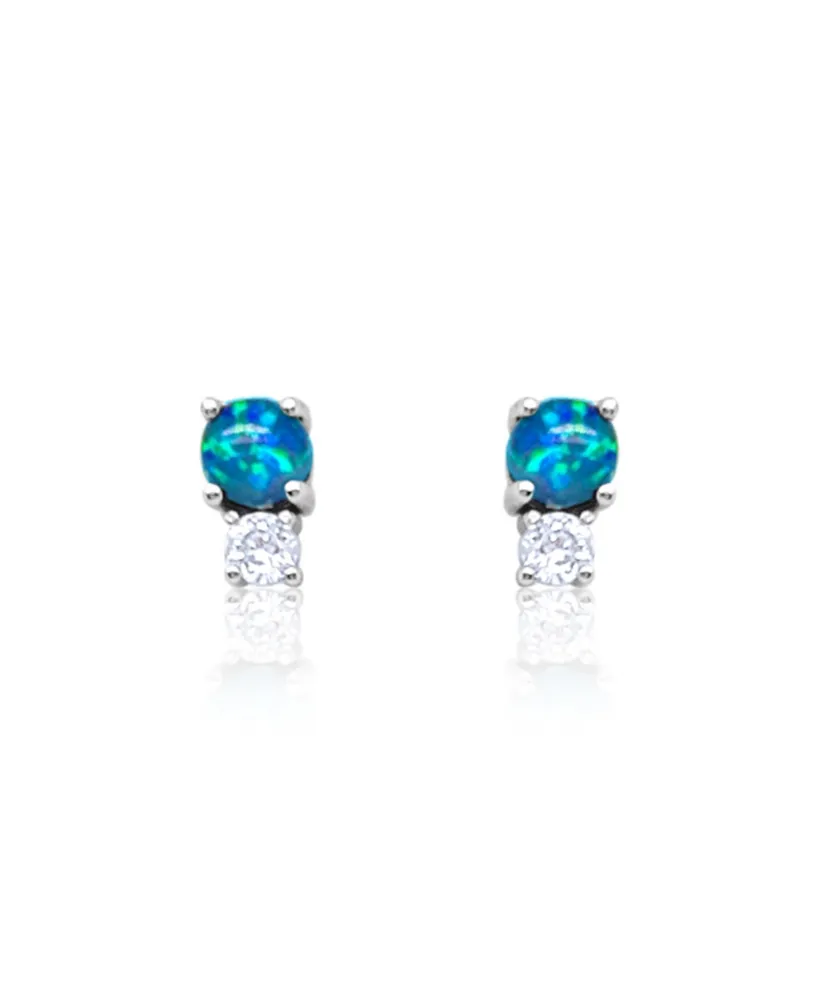 Etoielle White Gold Tone Created Opal and Cz Studs