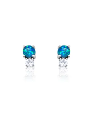 Etoielle White Gold Tone Created Opal and Cz Studs