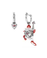 Swarovski Asymmetrical Design, Playing Card, Red, Rhodium Plated Alice In Wonderland Drop Earrings