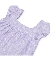 Hope & Henry Girls' Flutter Sleeve Faux Top Pull-On Linen Romper, Toddler