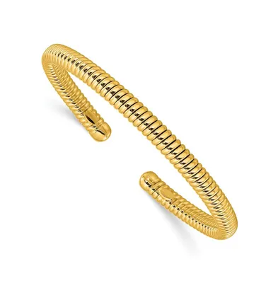 18k Yellow Gold and Grooved 4mm Cuff Bangle Bracelet