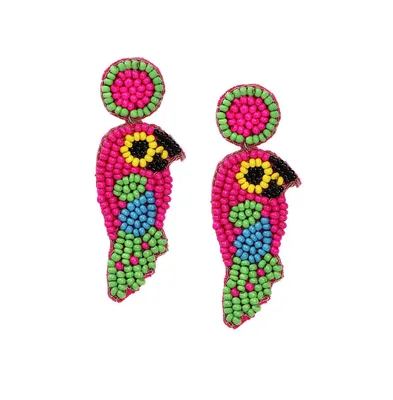 Sohi Women's Pink Beaded Parrot Drop Earrings
