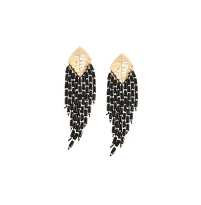 Sohi Women's Black Beaded Strand Drop Earrings