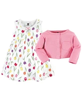 Hudson Baby Baby Girls Cotton Dress and Cardigan Set