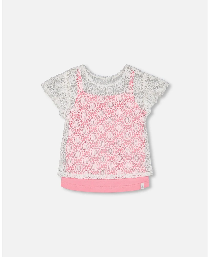 Girl Crochet Top With Contrast Tank Pink - Toddler|Child