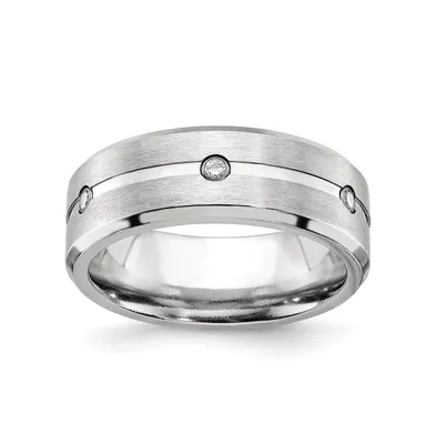 Chisel Cobalt Brushed and Polished with Cz Beveled Band Ring