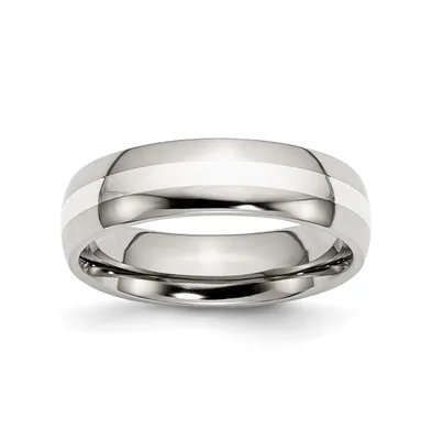 Chisel Stainless Steel Sterling Silver Inlay Polished 6mm Band Ring