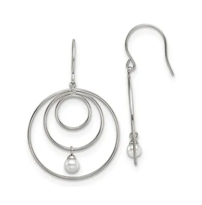 Chisel Stainless Steel Polished Imitation Pearl Dangle Earrings